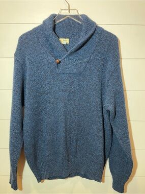 L.L. Bean Vintage Men's Heritage Wool Shawl Collar Blue Pullover Sweater Large